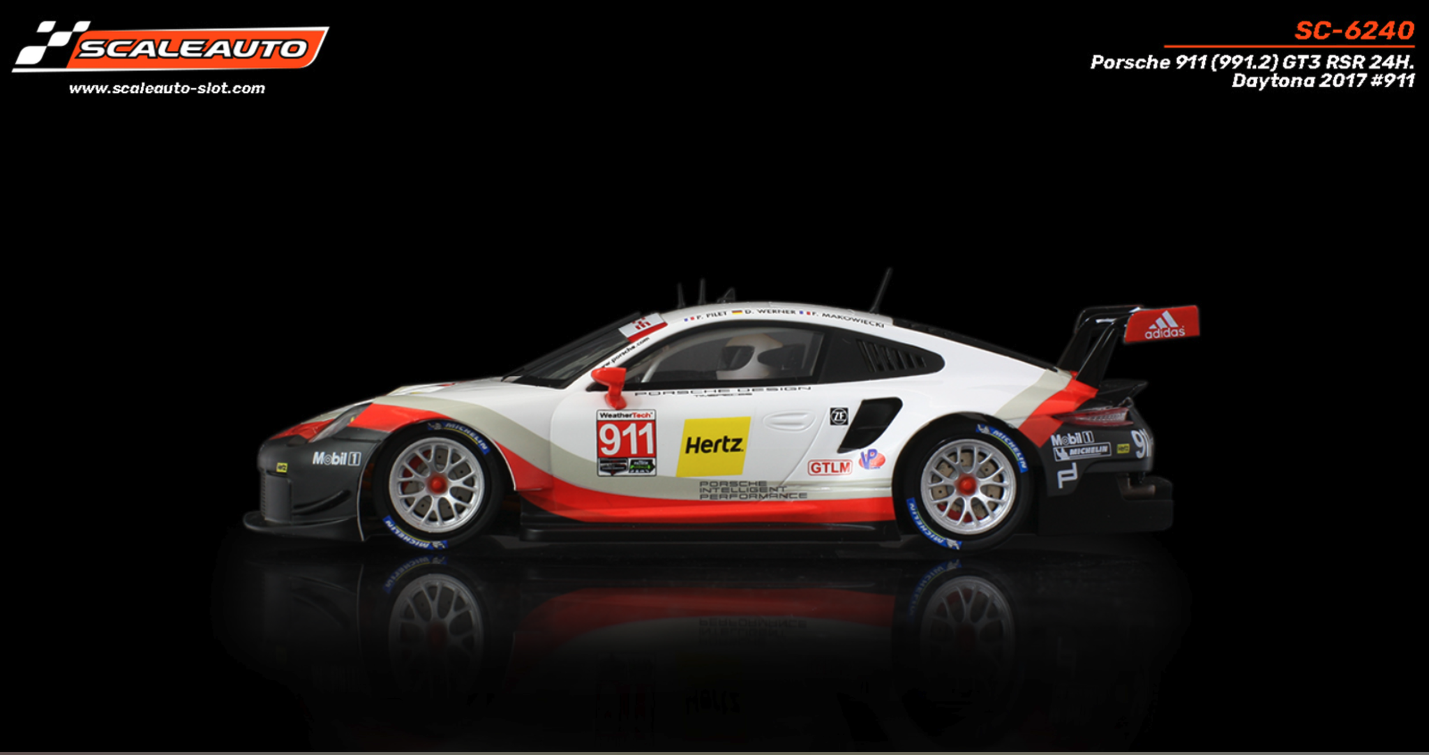 Scale 1/32 Scaleauto Analog slotcar: Porsche 911 (991.2) GT3 RSR 24H. Daytona 2017 #911