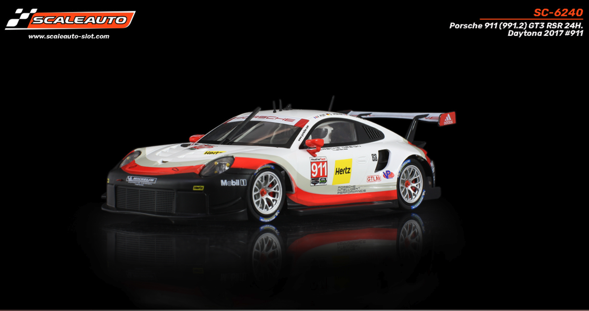 Scale 1/32 Scaleauto Analog slotcar: Porsche 911 (991.2) GT3 RSR 24H. Daytona 2017 #911