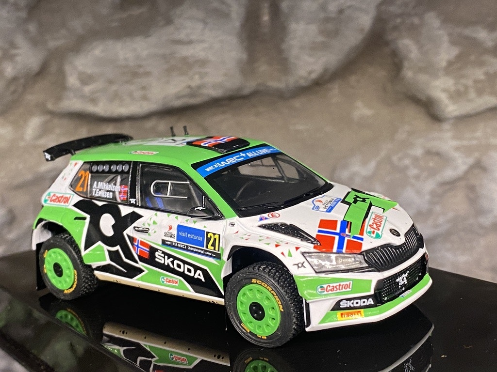 Skala 1/43 Škoda Fabia Rally2 EVO Rally Estonia, A.Mikkelsen/T.Eriksen fr IXO Models