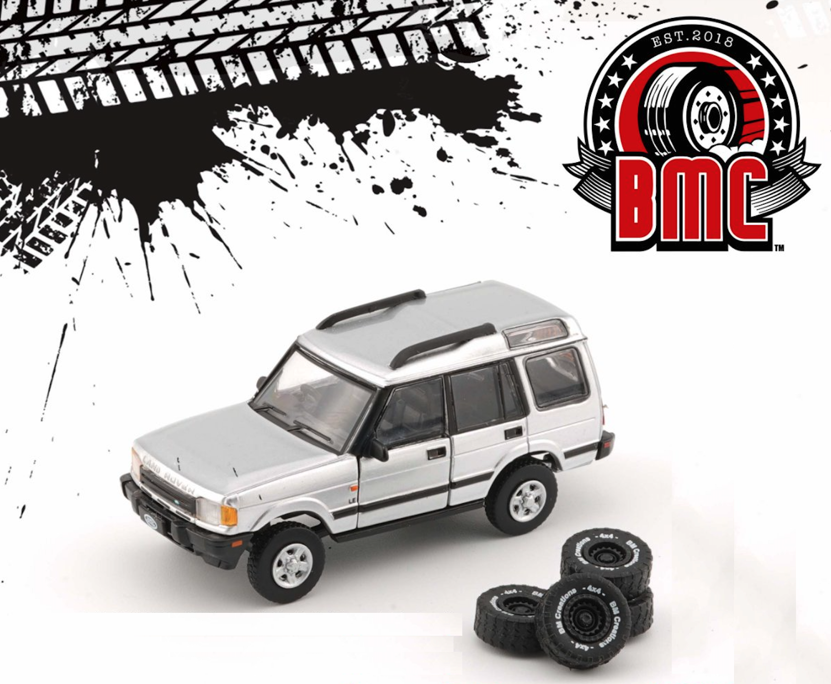 Skala 1/64 1998 Land Rover Discovery 1, silver LHD m  off road tires.fr BM Creations