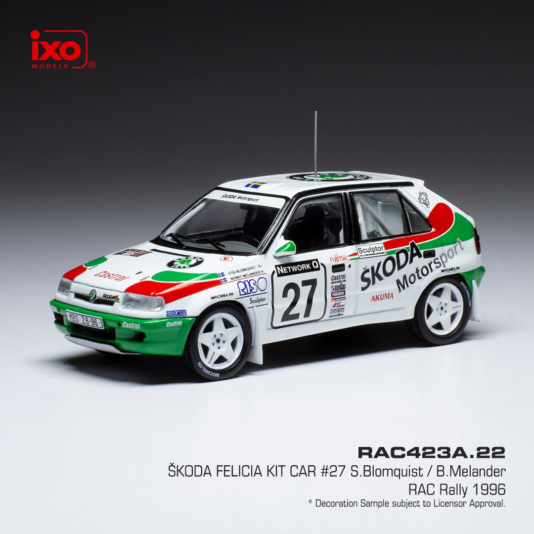 Skala 1/43 Škoda Felicia Kitcar #27 S.Blomqvist/B.Melander RAC Rally 96, från IXO Models