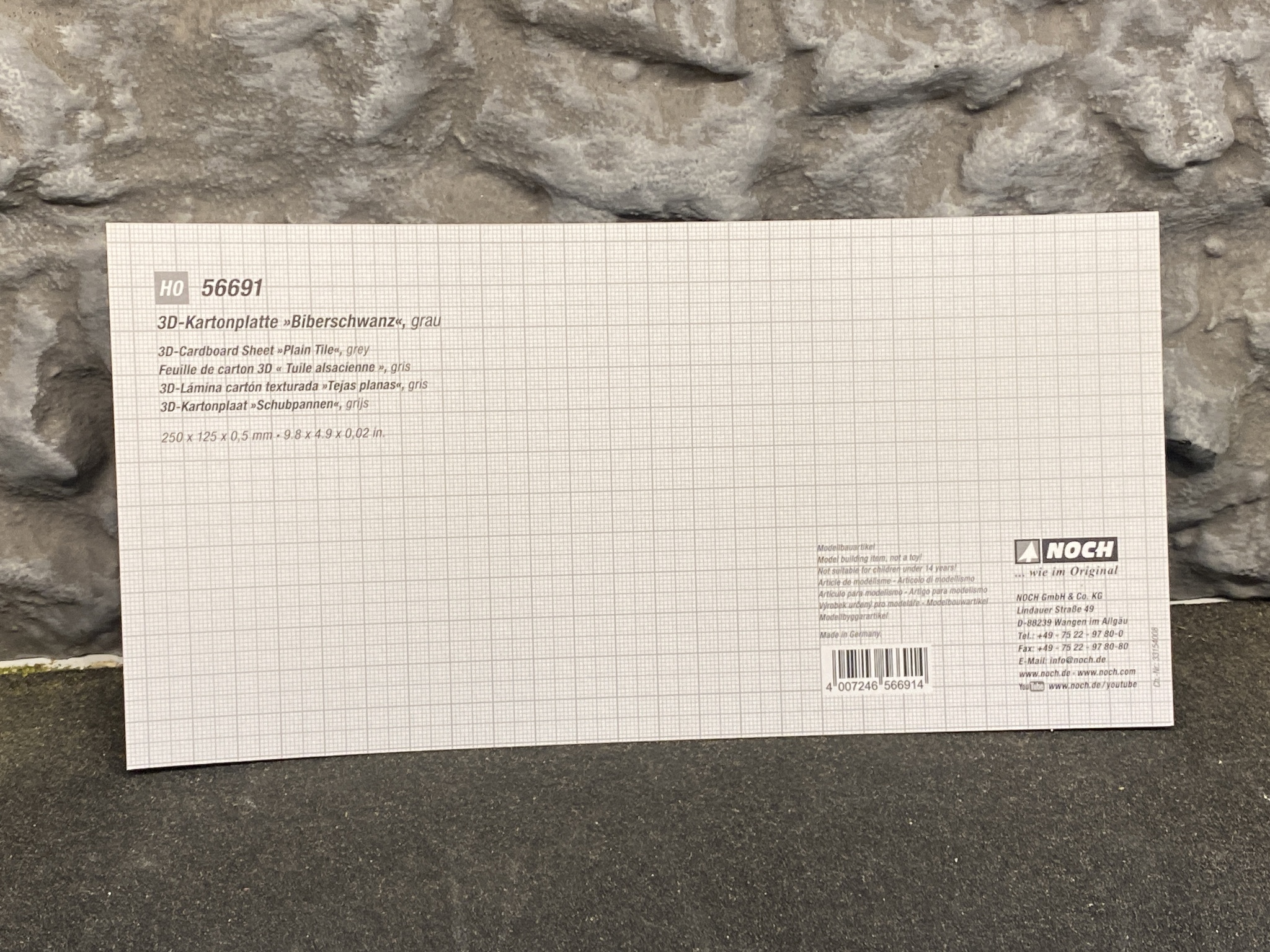 NOCH 56691 Grå plattor/Plain tile - 3D Cardboard Sheet 25x12,5 cm f H0 & TT