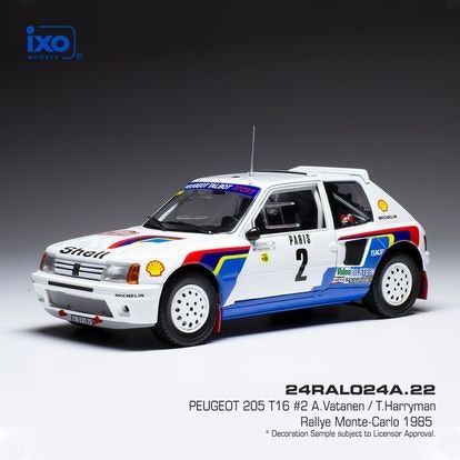 Skala 1/24 PEUGEOT 205 T16 #2 A.Vatanen/T.Harryman Rallye Monte-Carlo 85' fr IXO Models