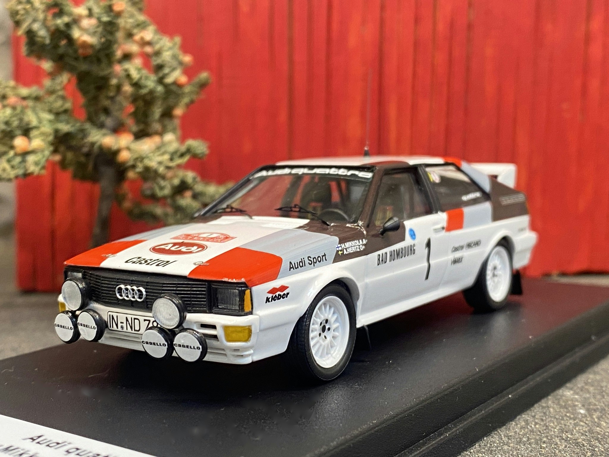 Skala 1/43 Audi quattro, No.1, Rallye WM, R Monte Carlo, H.Mikkola/A.Hertz 82 f Troféu