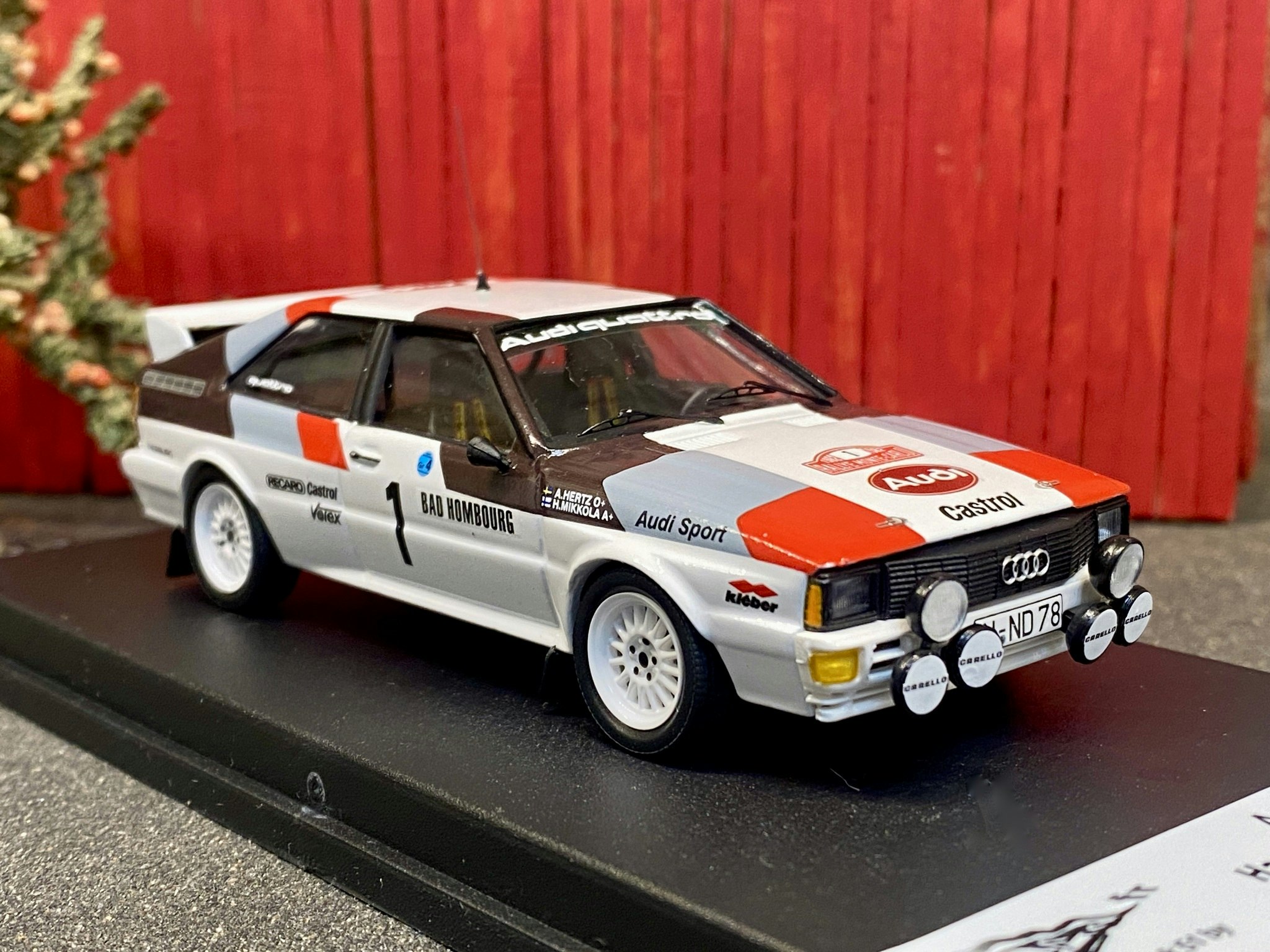 Skala 1/43 Audi quattro, No.1, Rallye WM, R Monte Carlo, H.Mikkola/A.Hertz 82 f Troféu