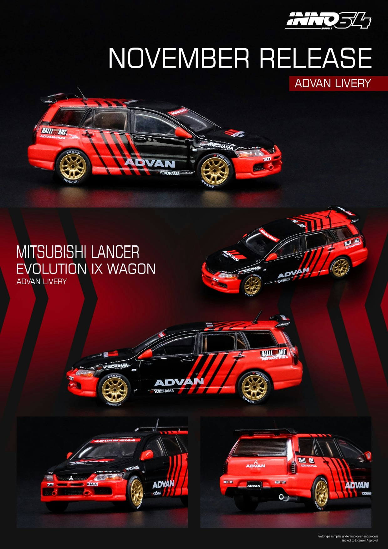 Skala 1/64 MITSUBISHI LANCER EVOLUTION IX Wagon "ADVAN" Livery fr Inno64