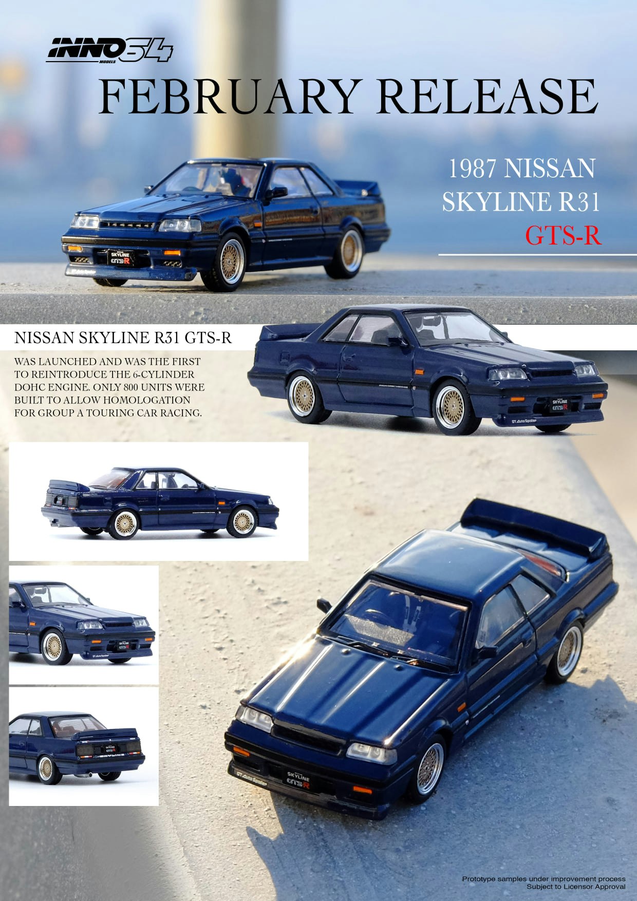 Skala 1/64 Nissan Skyline GTS-R (R31) Dark blue, fr Inno64