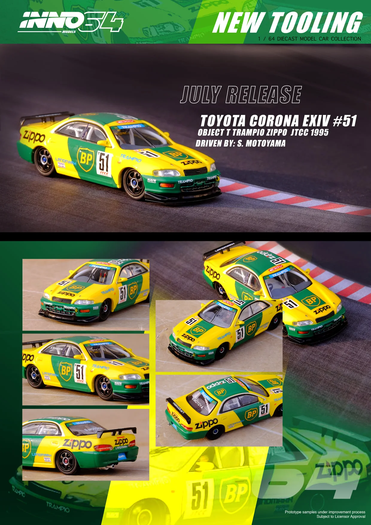 Skala 1/64 1995 Toyota Corona EXIV #51 - BP/Zippo - JTCC fr Inno64
