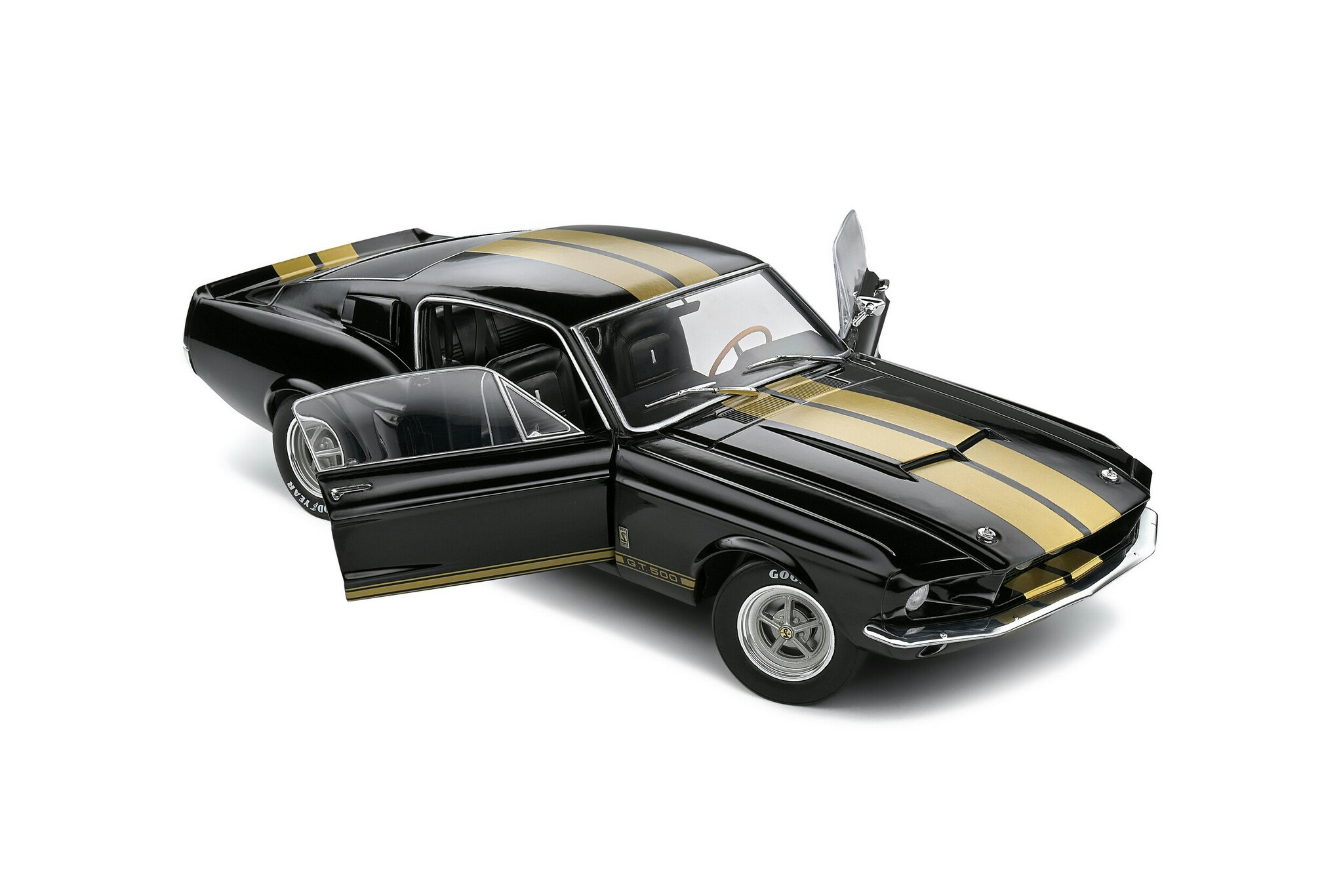 Skala 1/18 SHELBY GT500 – BLACK / GOLD STRIPES – 1967 fr Solido