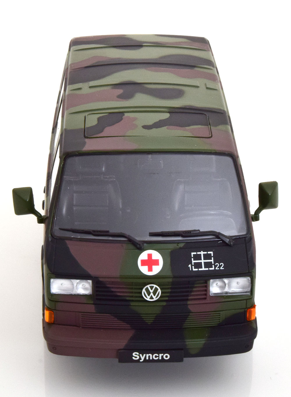 Skala 1/18 Volkswagen Buss T3 Syncro 1987' Miltary green Ambulance fr KK-scale