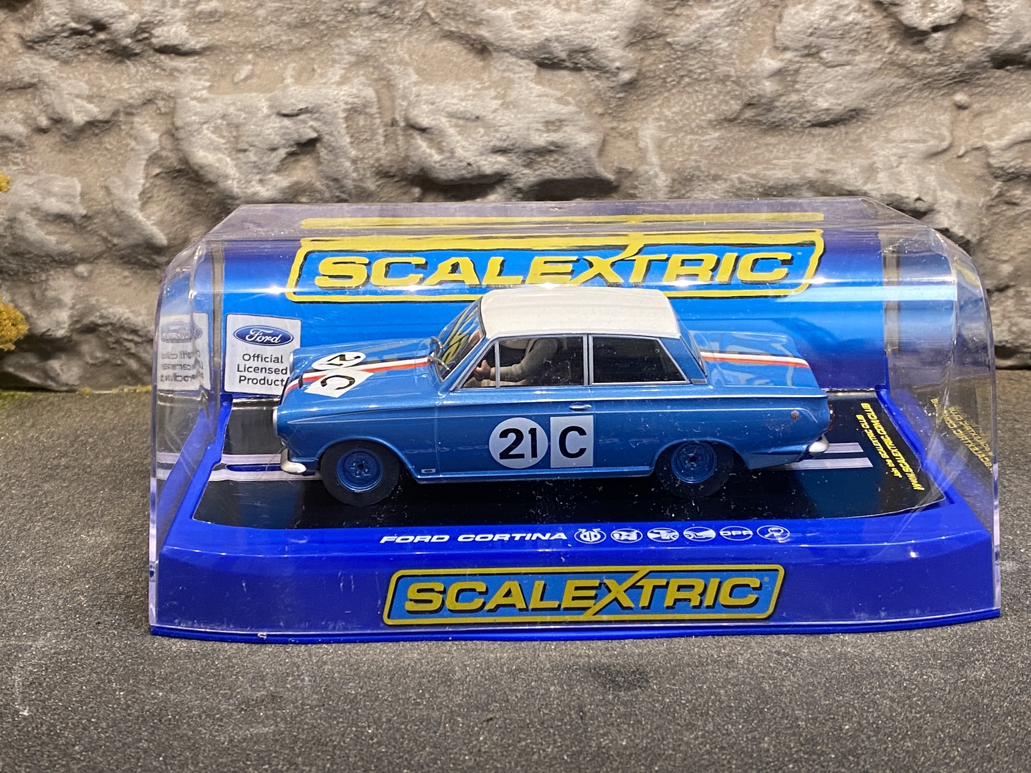 Skala 1/32 Analog Slotcar - Ford Cortina, Blue w white roof fr Scalextric