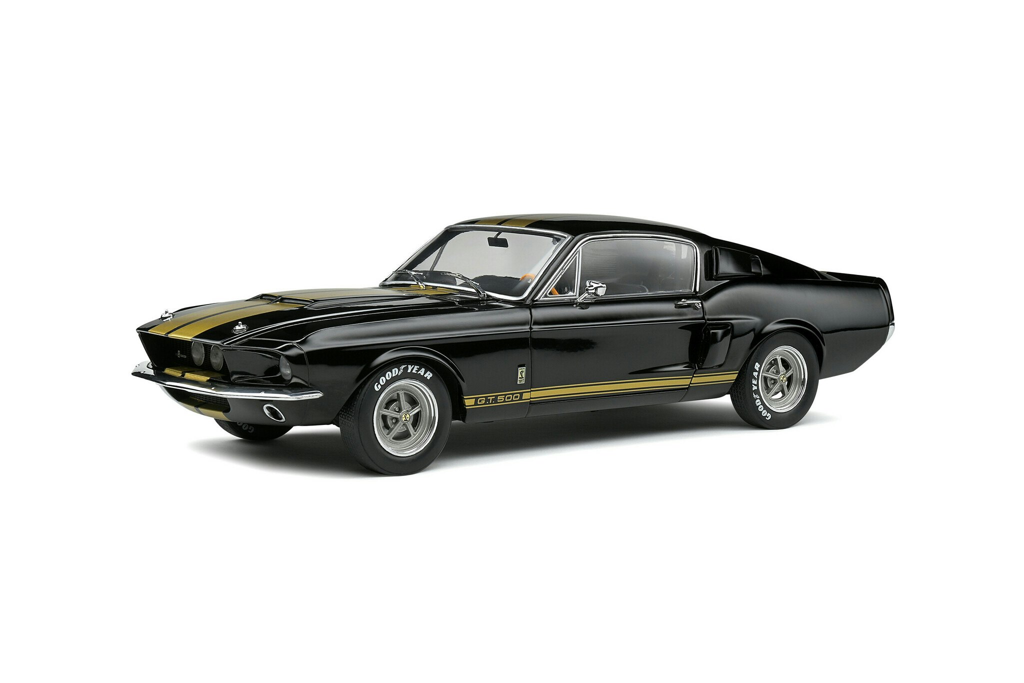 Skala 1/18 Shelby GT500 – Black w Golden Stripes (Mustang) – 1967 fr. SOLIDO