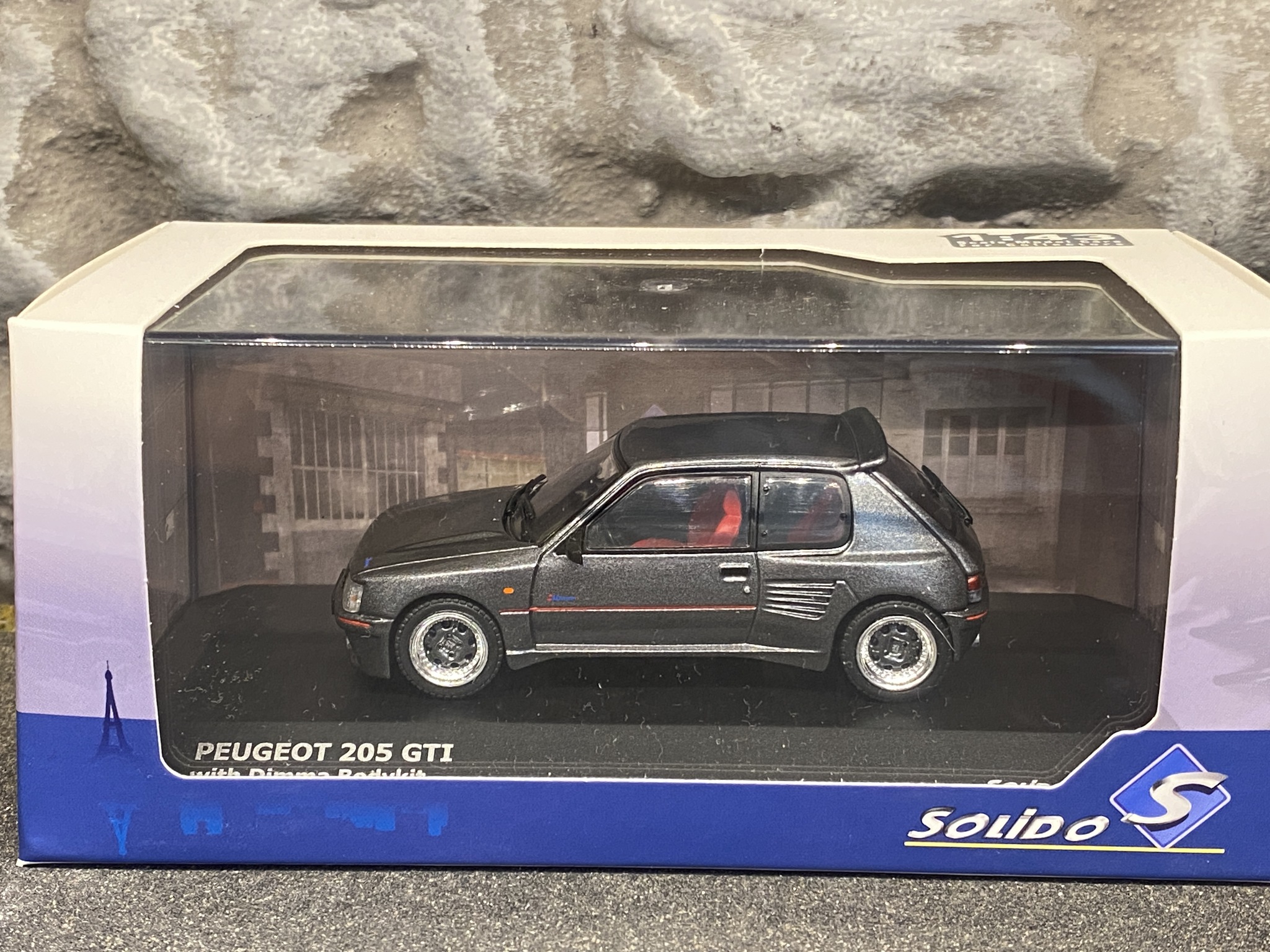 Skala 1/43 PEUGEOT 205 GTI, DIMMA Bodykit, Grey – 1989 fr Solido