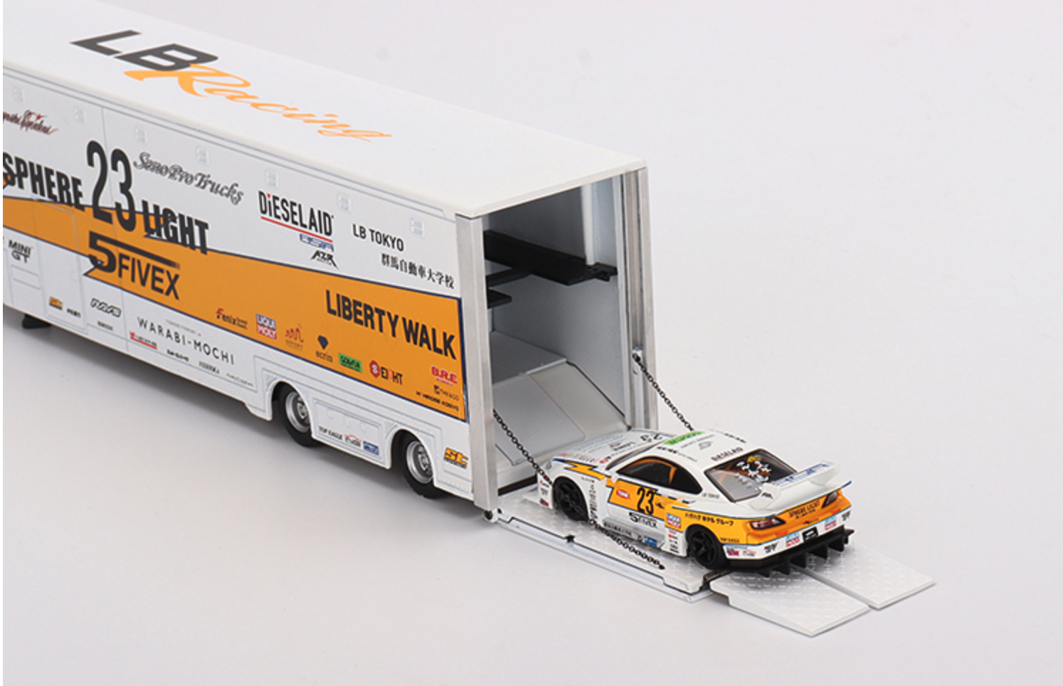 Skala 1/64 - LB Racing Transporter Set (Mercedes Actros + Nissan Silvia) fr MINI GT