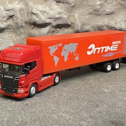 Skala 1/64 - Scania V8 R730 w trailer "Ontime Logistics", red fr Welly