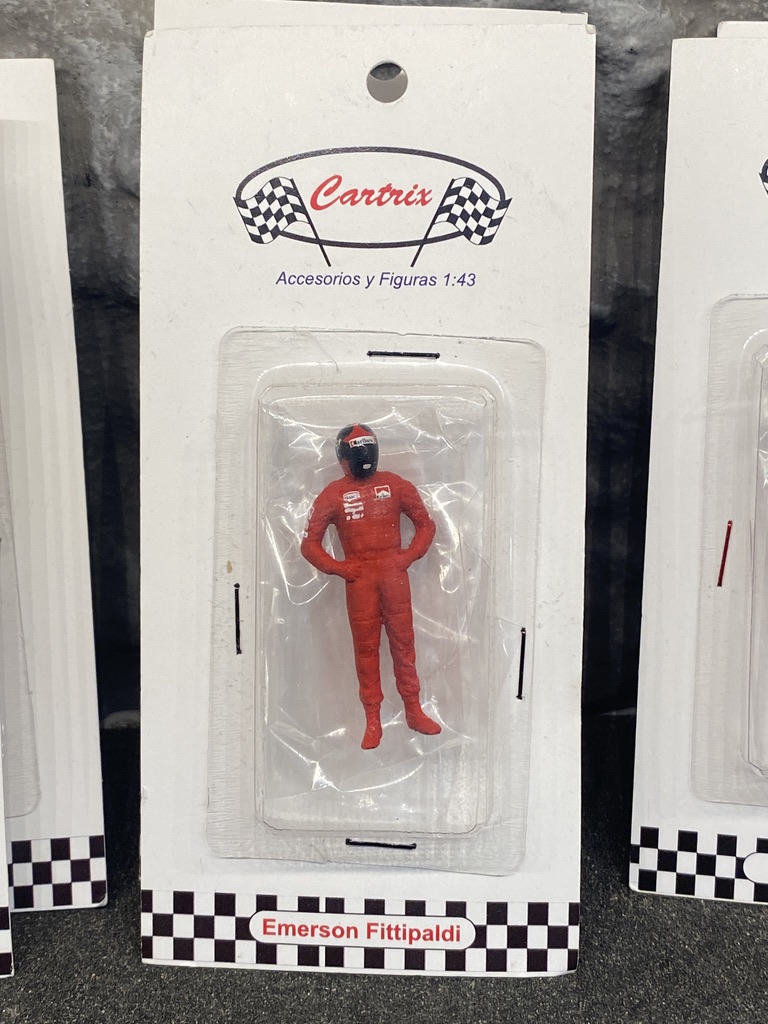 Skala 1/43, 0-scale figure, Emerson Fittipaldi in red overalls fr Cartrix