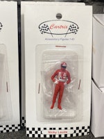 Skala 1/43, 0-scale figure, Nicky Lauda in red overalls w more advertises fr Cartrix