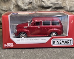 Skala 1/43 Chevrolet Suburban Carryall 1950, Dark red, with box/låda fr Kinsmart