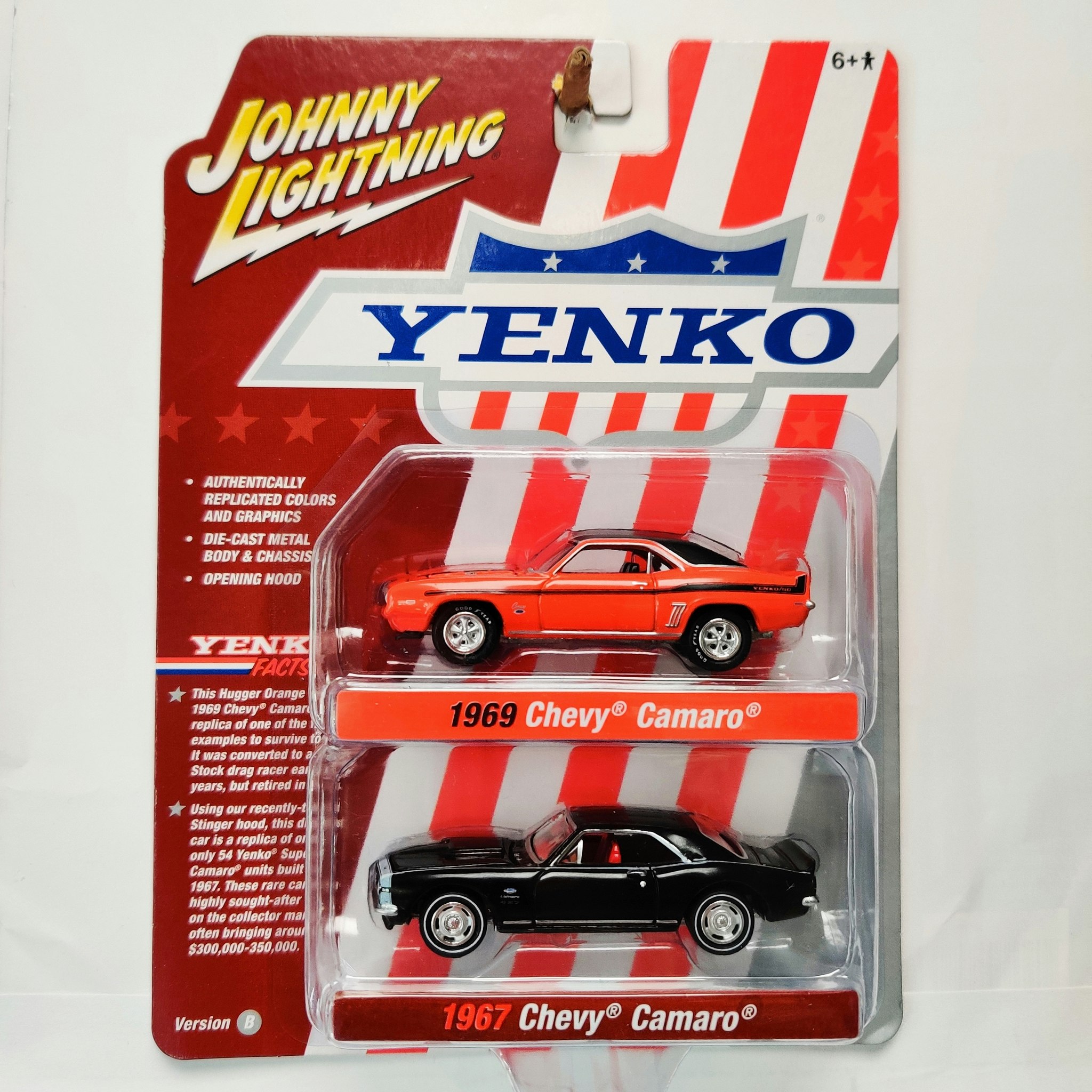 Skala 1/64 2-pack Chevy Camaro 69 Orange & Camaro 67' Svart YENKO fr Johnny Lightning