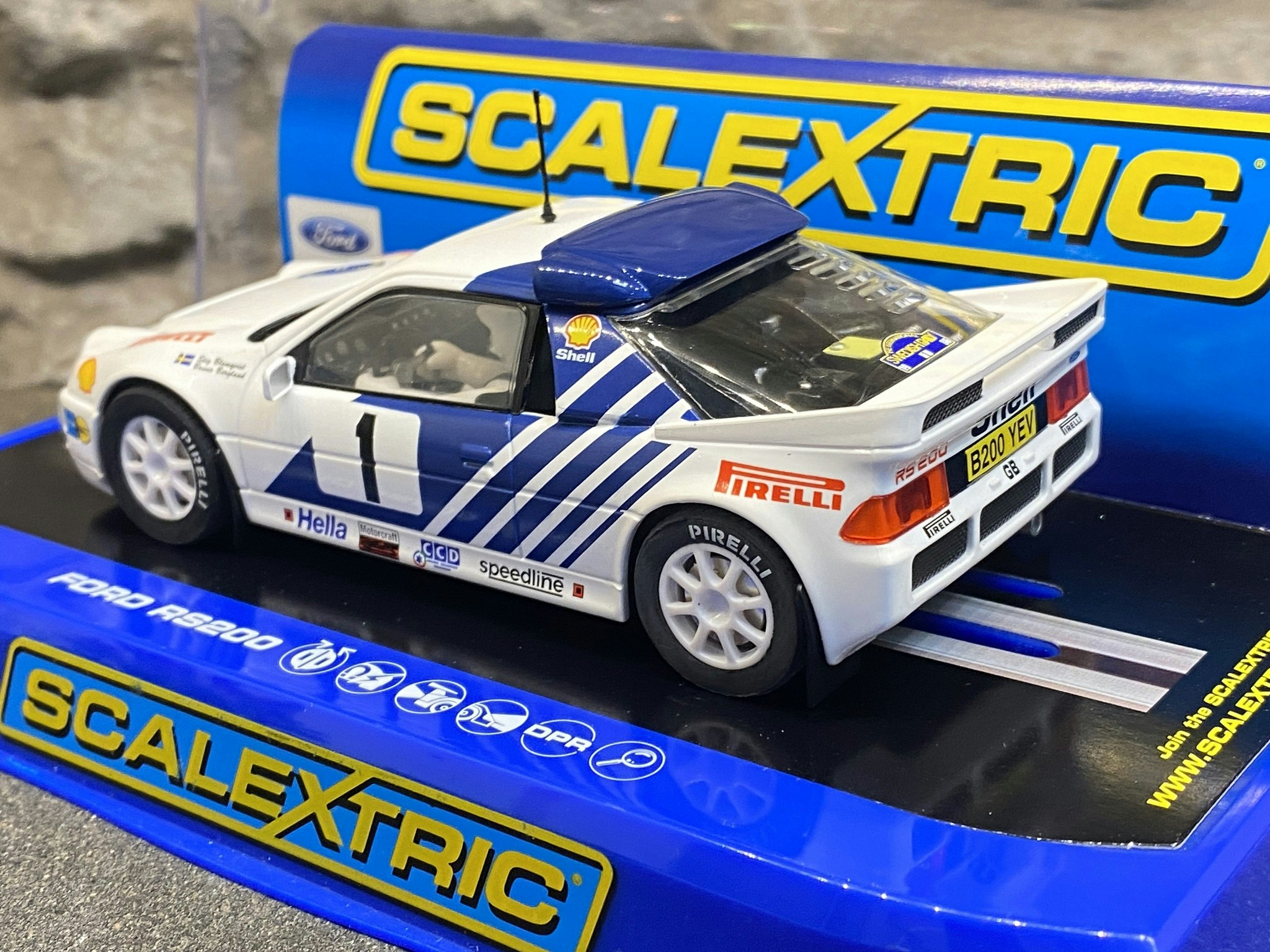 Skala 1/32 An. Slotcar, Ford RS200, Stig Blomqvist, Sweden 86' Scalextric