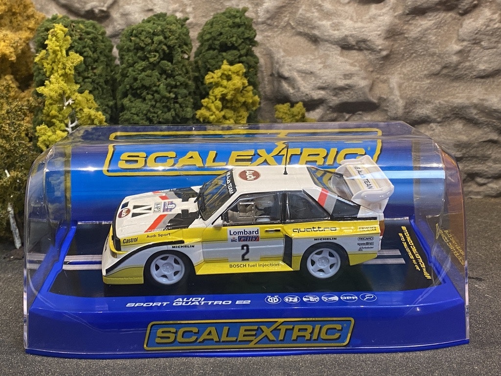 Skala 1/32 Audi Sport Quattro E2 1985 Lombard RAC Rally, H Mikkola/Hertz f Scalextric