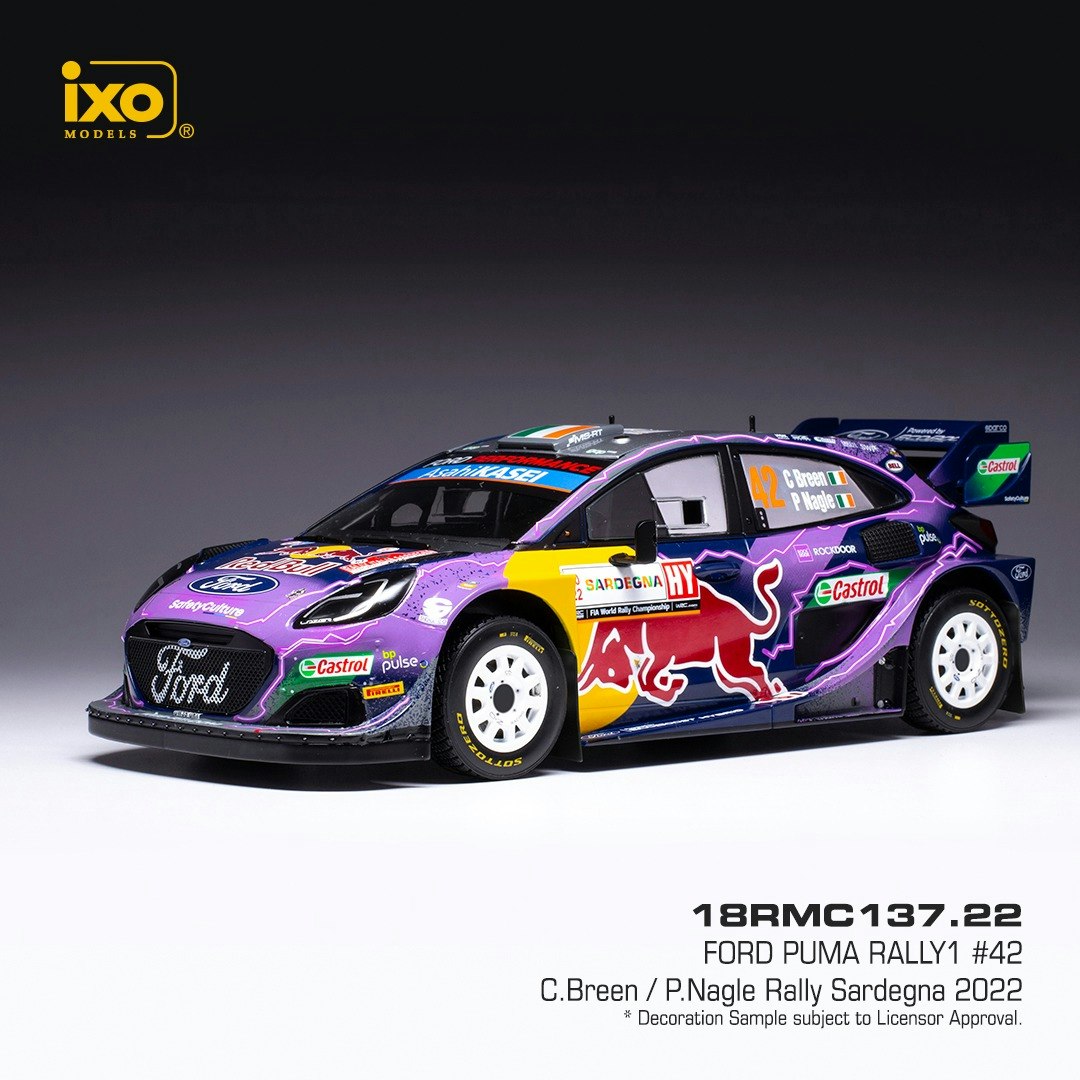 Skala 1/18 FORD PUMA Rally1 #42 Rally Sardegna C.Breen/P.Nagle 22 fr IXO Models
