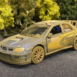 Skala 1/36 Subaru Impreza WRC 2007, Solberg, Weathered fr Kinsmart