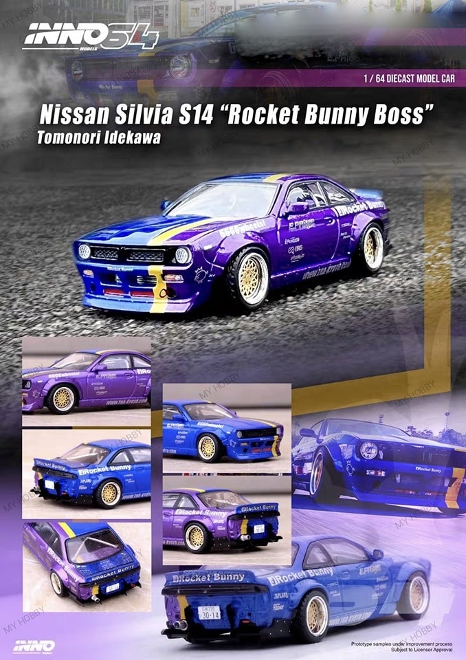 Skala 1/64 Nissan Silvia S14 T Idekawa, Rocket Bunny Boss fr Inno64