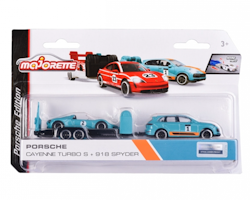 NEW! Skala 1/64 fr Majorette - Porsche Race Trailer, Cayenne T S + 918 Spyder