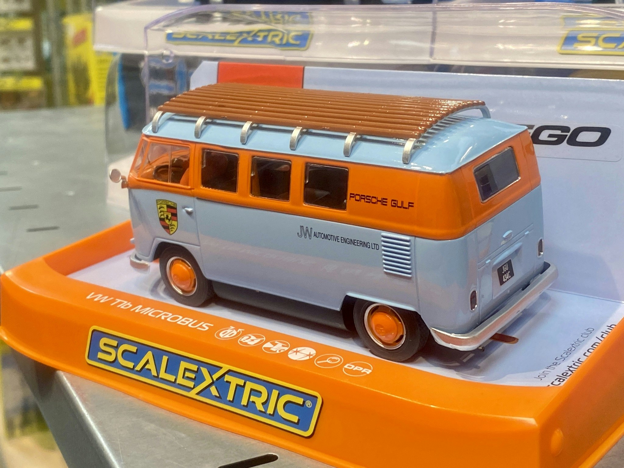 Skala 1/32 An. Scalextric Slot car: Volkswagen Microbus T1 b Porsche/Gulf