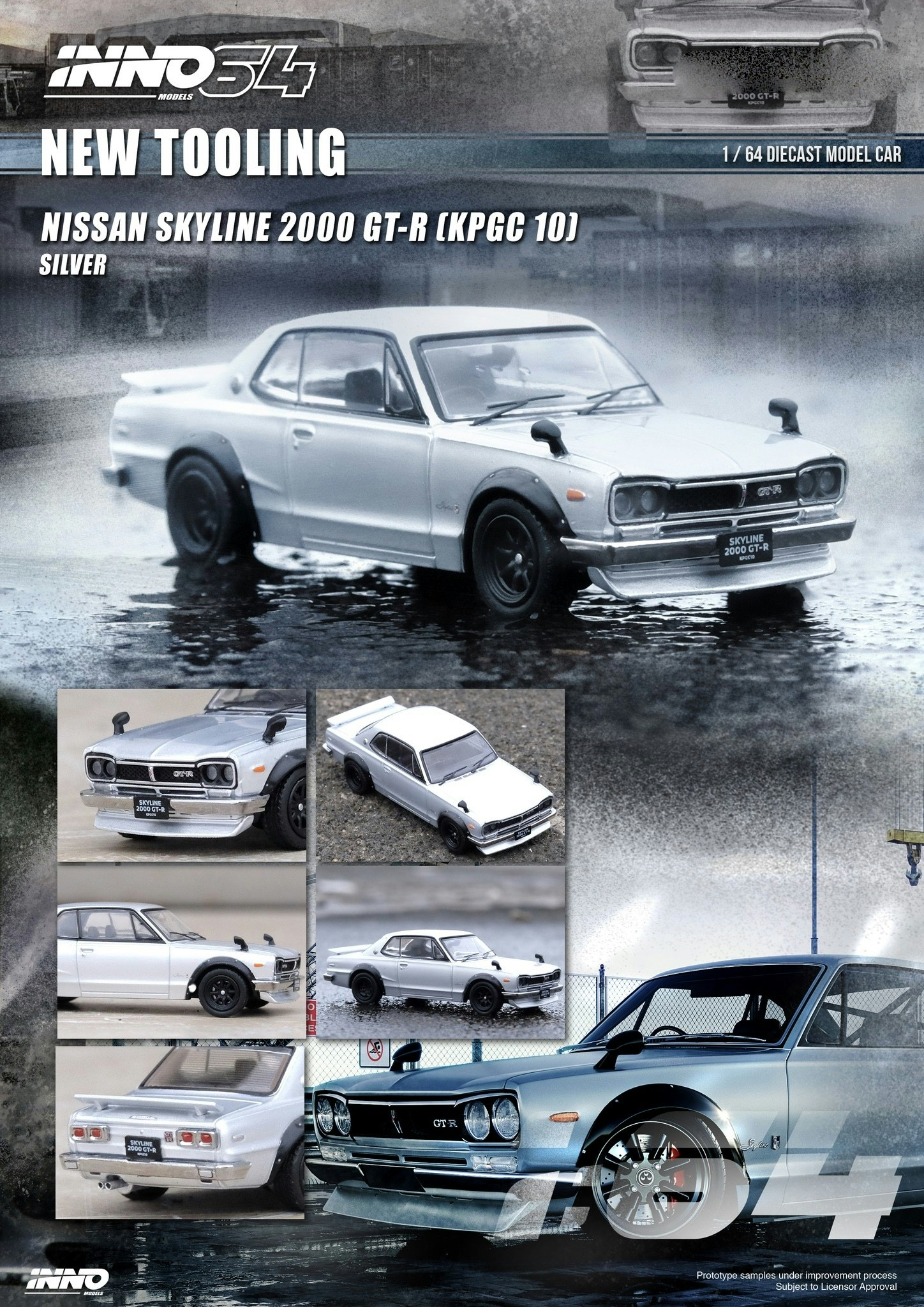 Skala 1/64 Nissan Skyline 2000 GT-R (KPGC10) Silver fr Inno64