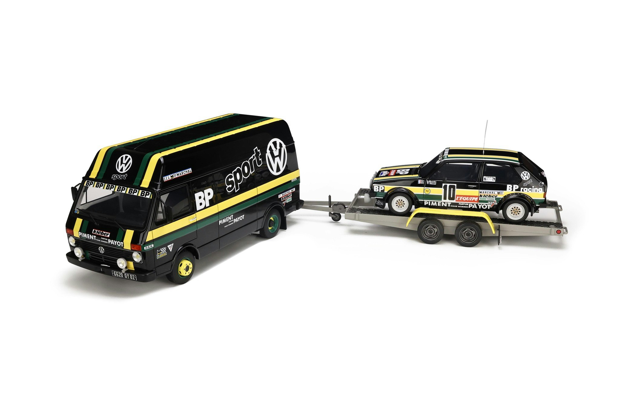 Skala 1/18 3-pack VW LT35 + Golf GTI + Trailer OT353 fr Otto Mobile