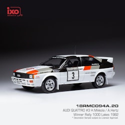 Skala 1/18 AUDI QUATTRO #3 H.Mikkola / A.Hertz Win 82' fr IXO Models