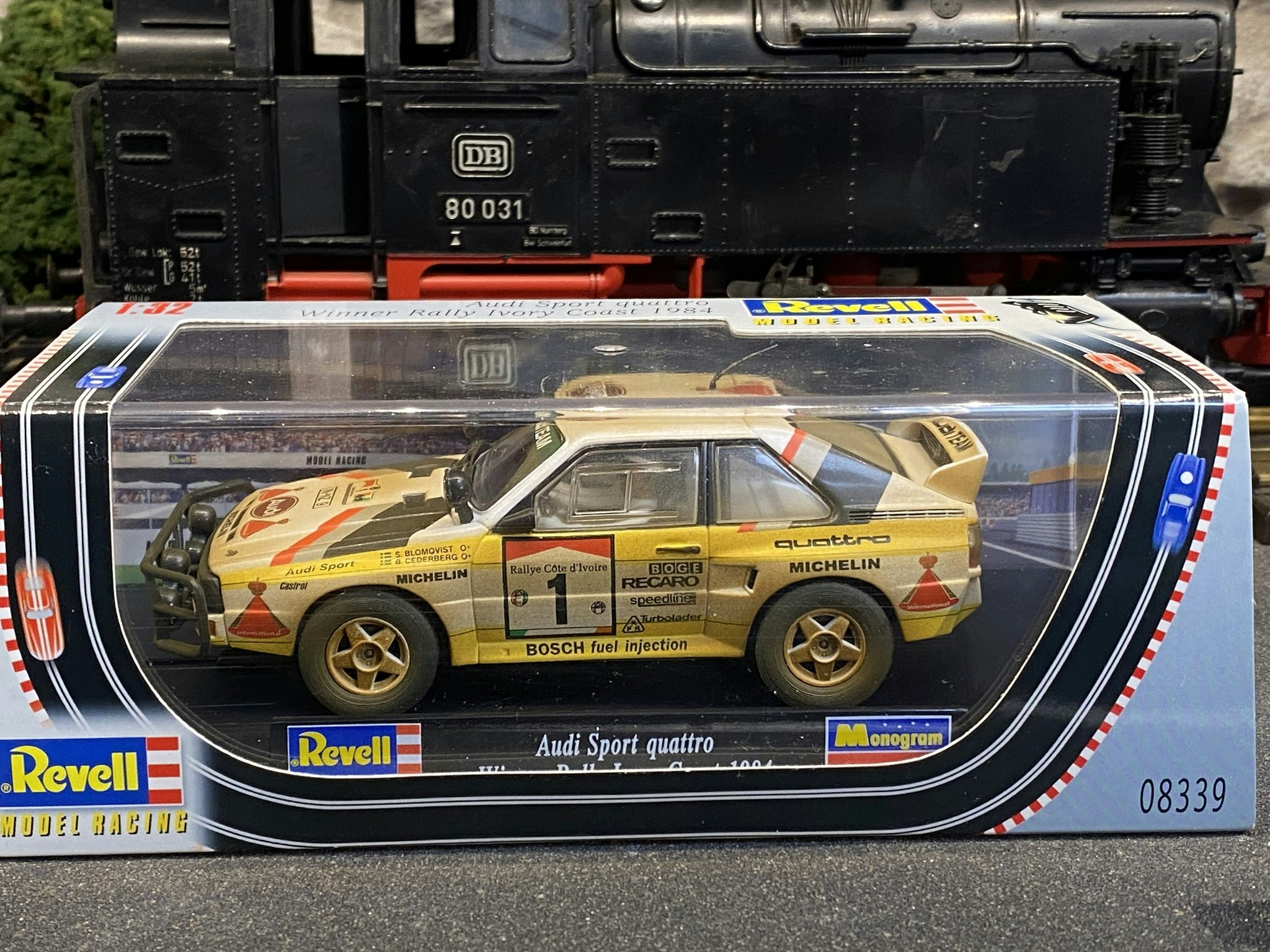 Skala 1/32 An. Slotcar fr Revell: Audi Sport Quattro, Ivory Coast 1984 (Wethered)