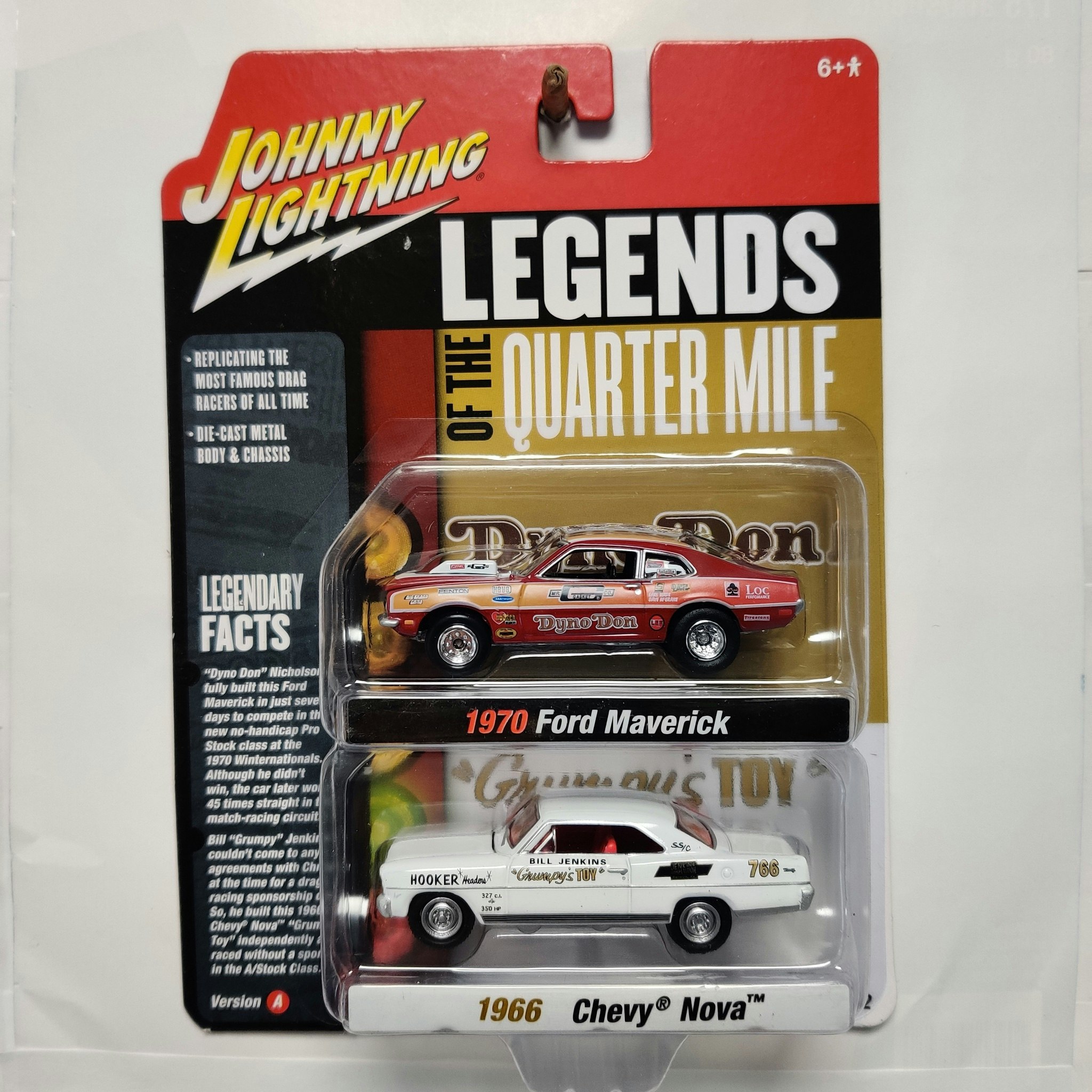 Skala 1/64 2-pack Johnny Lightning, 1970 Ford Maverick, 1966 Chevy Nova Rev.A