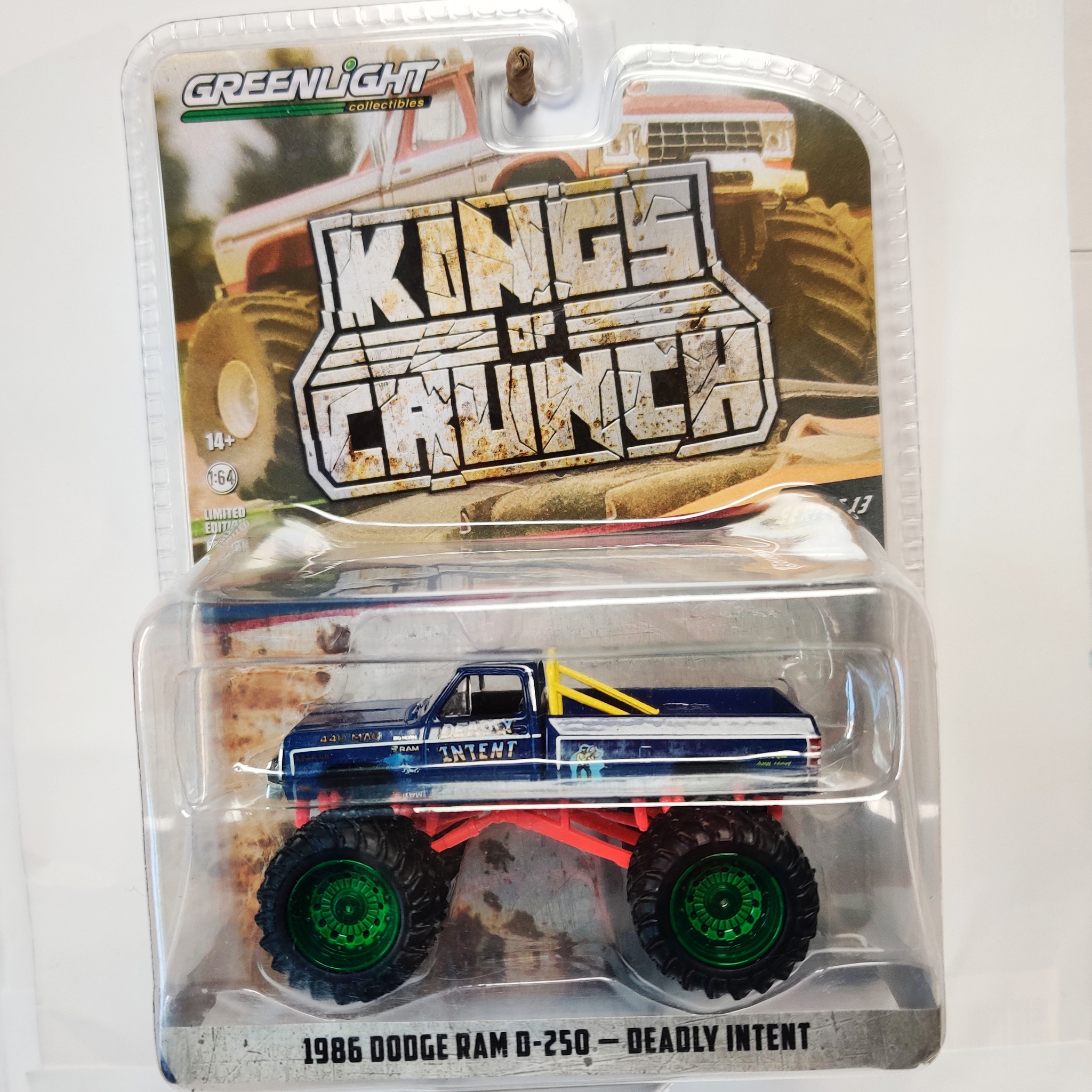 Skala 1/64 Greenlight "Kings of Crunch" 1986 Dodge Ram D-250 - Deadly Intent,  Green.Ed