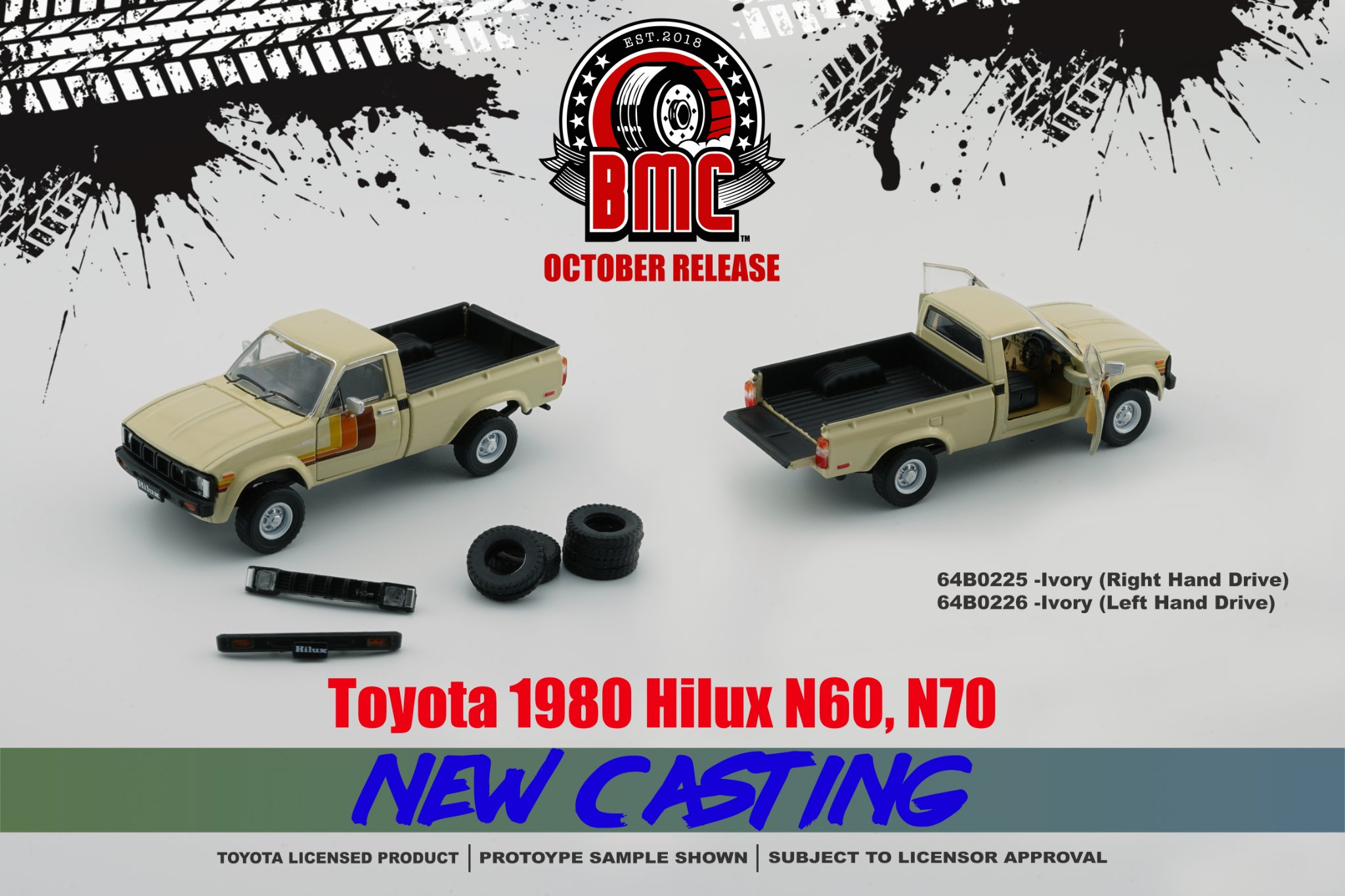Skala 1/64 - 1980 Toyota Hilux Single Cab, Beige, LHD fr BM Creations