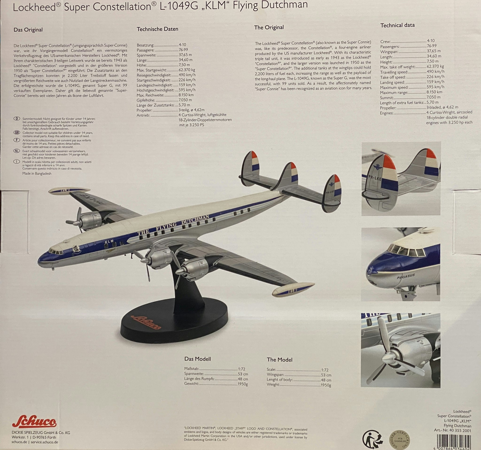 Skala 1/72 Lockheed Super Constellation L-1049G KLM Flying Dutchman fr Schuco