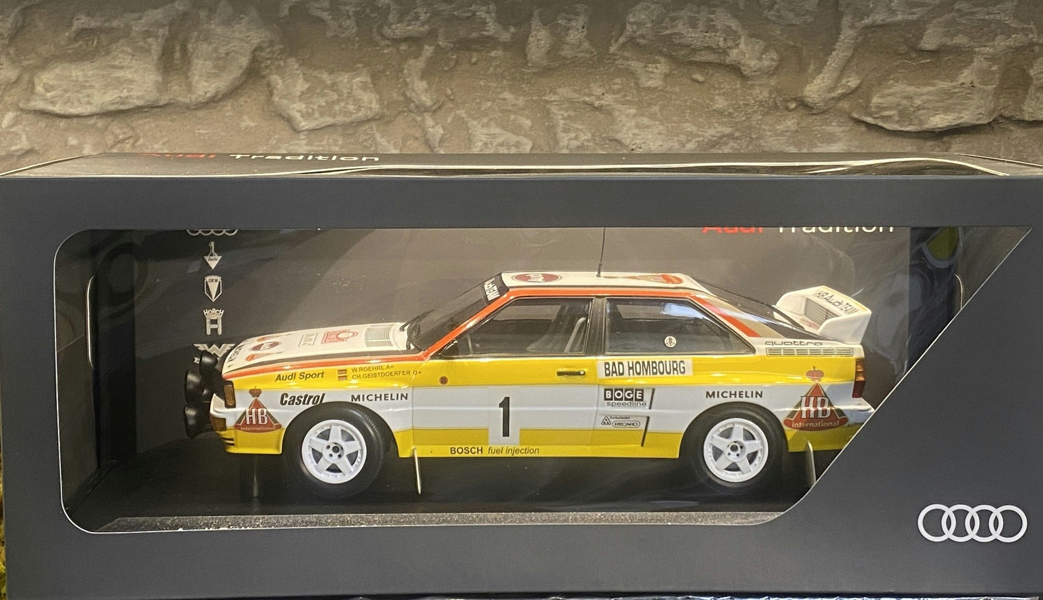 Skala 1/18 Audi Rallye Quattro 1984, Röhrl/Geistdörfer fr Minichamps 1 av 1000ex