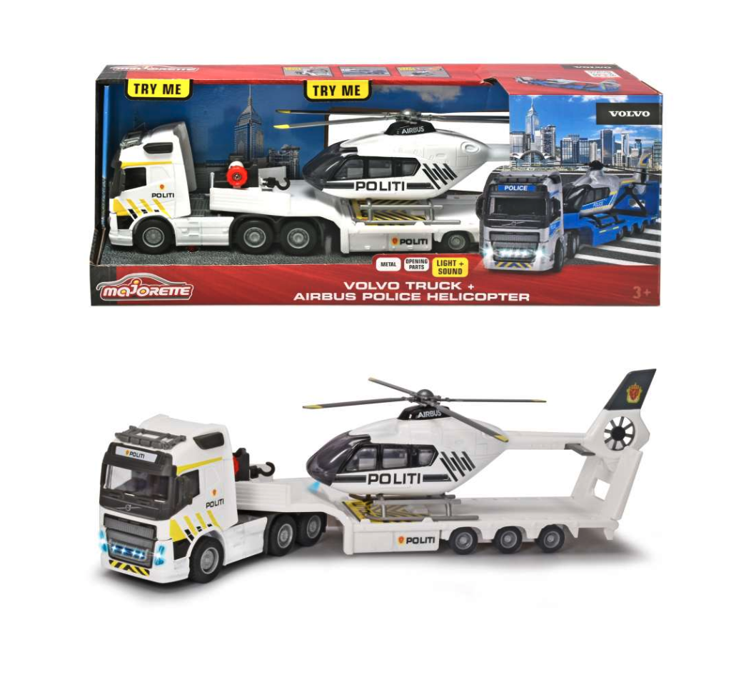 Skala 1/43 Majorette Grand Series, Volvo FH-16 Norsk Polislastbil + Helikopter