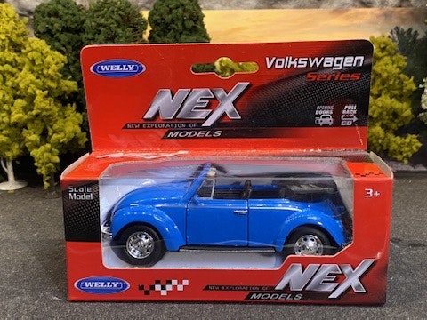 Skala 1/34 - 1/39 Volkswagen Beetle Conv. Blue fr Nex models / Welly