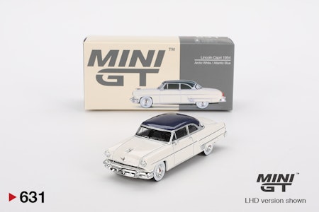 Skala 1/64 - Lincoln Capri 1954 Arctic White/Atlantic Blue fr MINI GT (631)