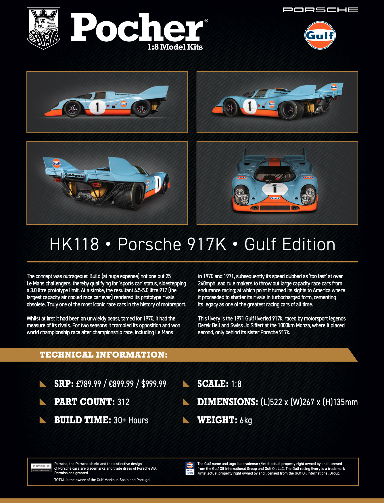 Skala 1/8 Building set: Porsche 917K - Gulf Edition fr POCHER