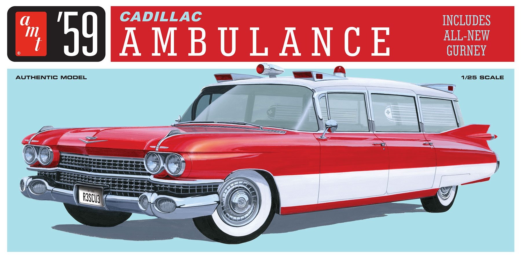 Skala 1/25 -  1959 Cadillac Ambulance w/Gurney fr AMT