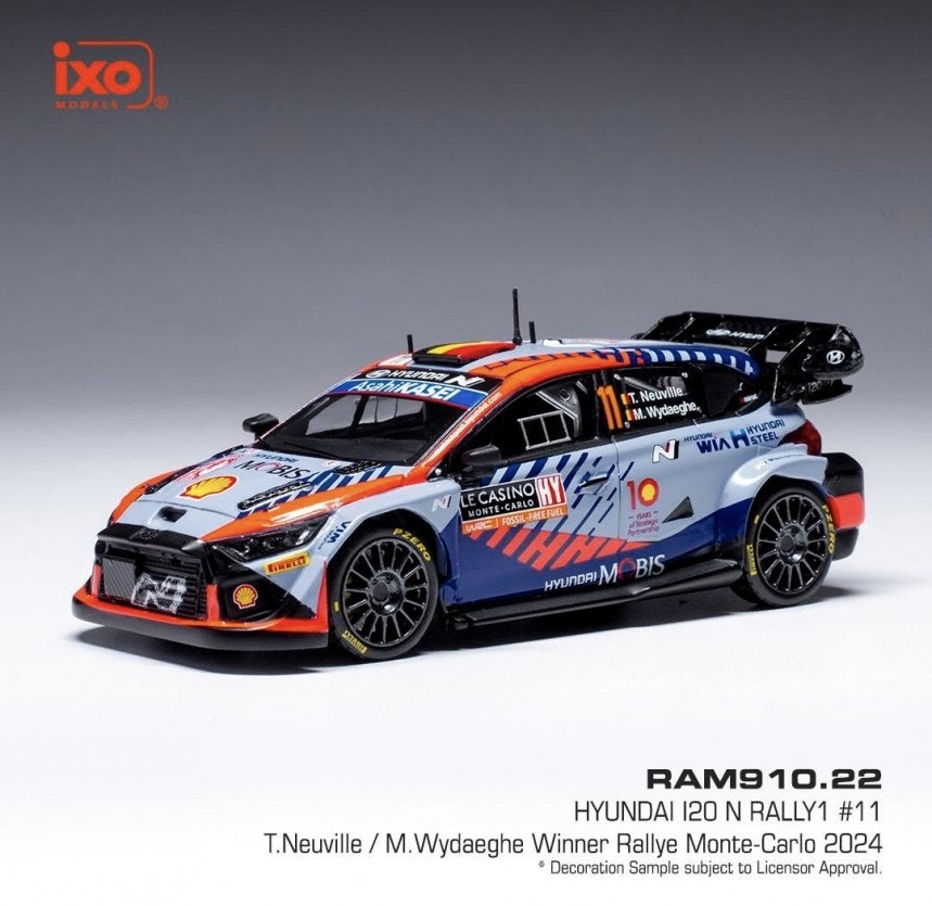 Skala 1/43 - Hyundai i20 N Rally1 #11 Neuville/ Wydaeghe Winner of Monte-Carlo 2024 fr IXO Models (RAM910.22)