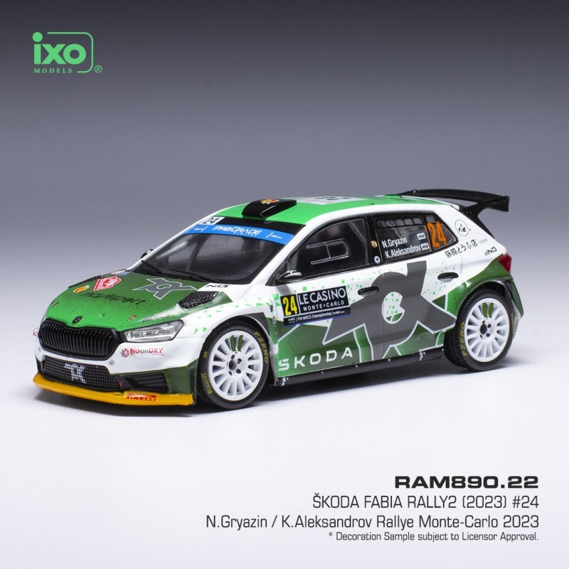Skala 1/43 Skoda Fabia Rally2 #24 Monte Carlo 2023 fr IXO Models (RAM890.22)