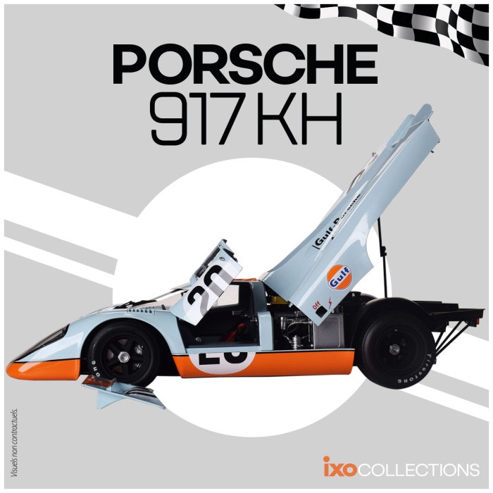 Skala 1/8 PORSCHE 917 KH "GULF" in metal, w light, etc. fr Ixo Collections