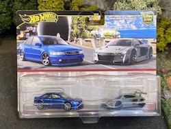Skala 1/64 Hot Wheels Premium 2-pack: Audi S4 Quattro & Audi R8 LMS