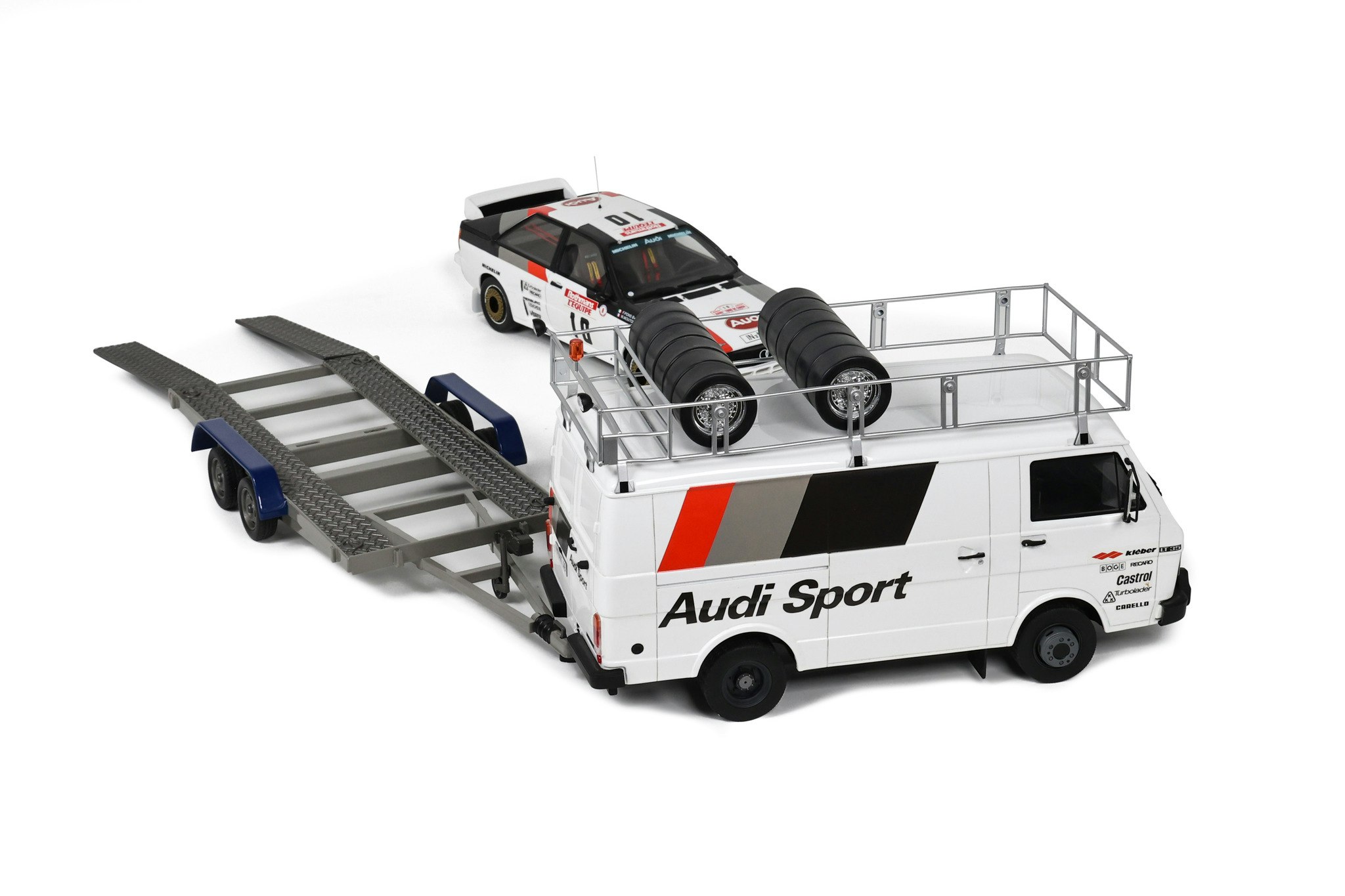 Skala 1/18 3-pack VW LT35 + Audi Quattro A2 + Trailer OT418 fr Otto Mobile