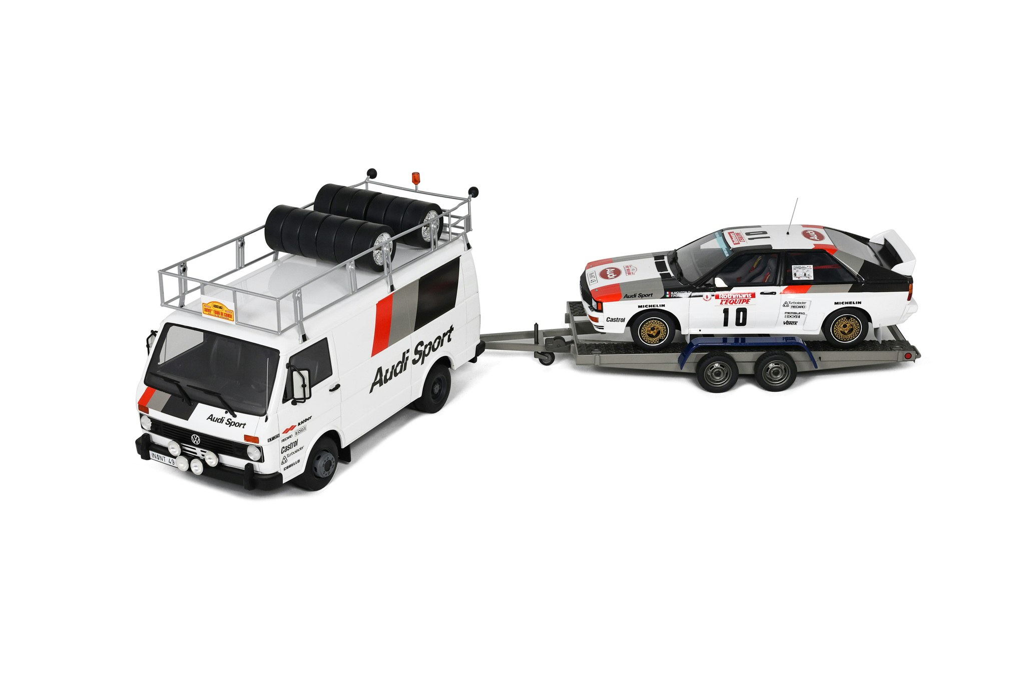 Skala 1/18 3-pack VW LT35 + Audi Quattro A2 + Trailer OT418 fr Otto Mobile